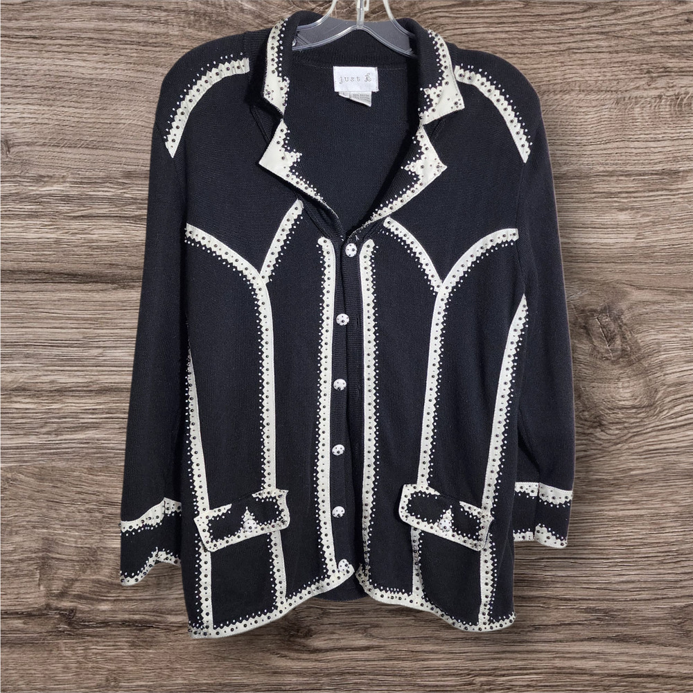 Vintage‎ Just B beaded button front cardigan collared sweater woman's size large